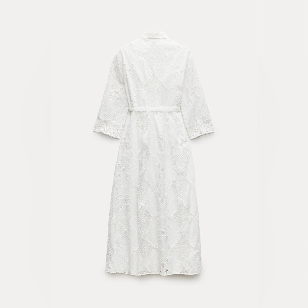 Sara white lace long sleeve maxi dress with waist belt boho summer vacation - Picture 10 of 16